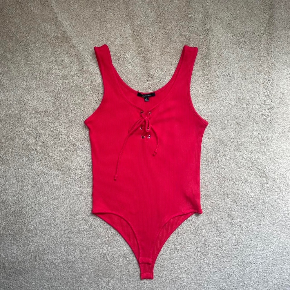 Red lace up tank top